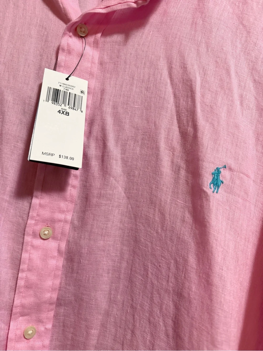 Polo Ralph Lauren 100% Linen Pink Short Sleeve Shirt Men's Size 4XB  4XL Big NEW
